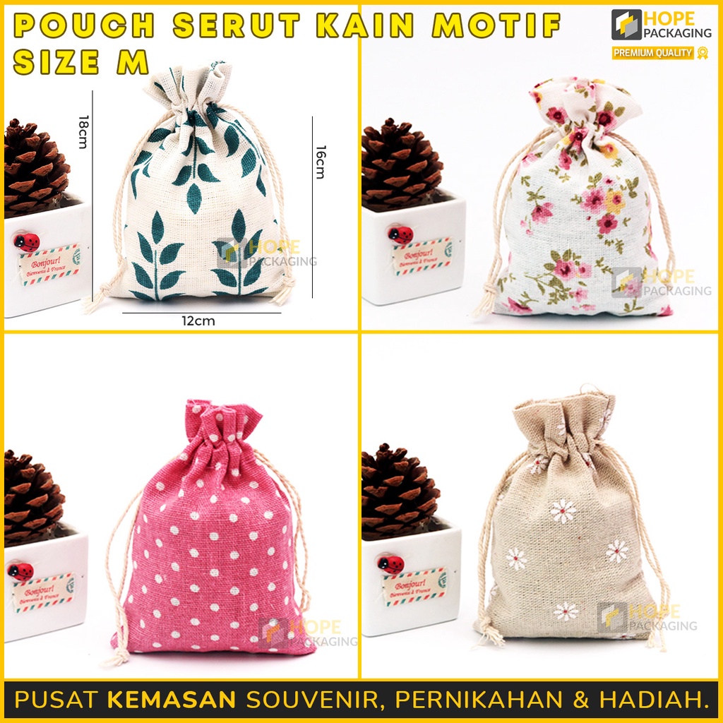 Jual [5 Pcs] Tas Pouch Serut Katun Motif Bahan Kain Goni untuk Permen