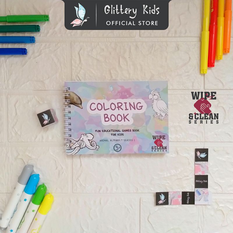 Jual GKC001 Buku Mewarnai, Bisa Dihapus, Animal Alphabet Wipe and