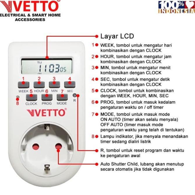 Jual VETTO Stop Kontak Timer Digital Listrik 1Minggu Shopee Indonesia