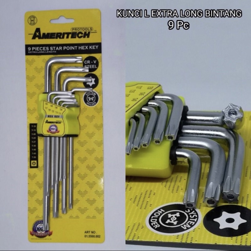 Jual AMERITECH Kunci L bintang panjang lubang 9 pis torx key long star ...