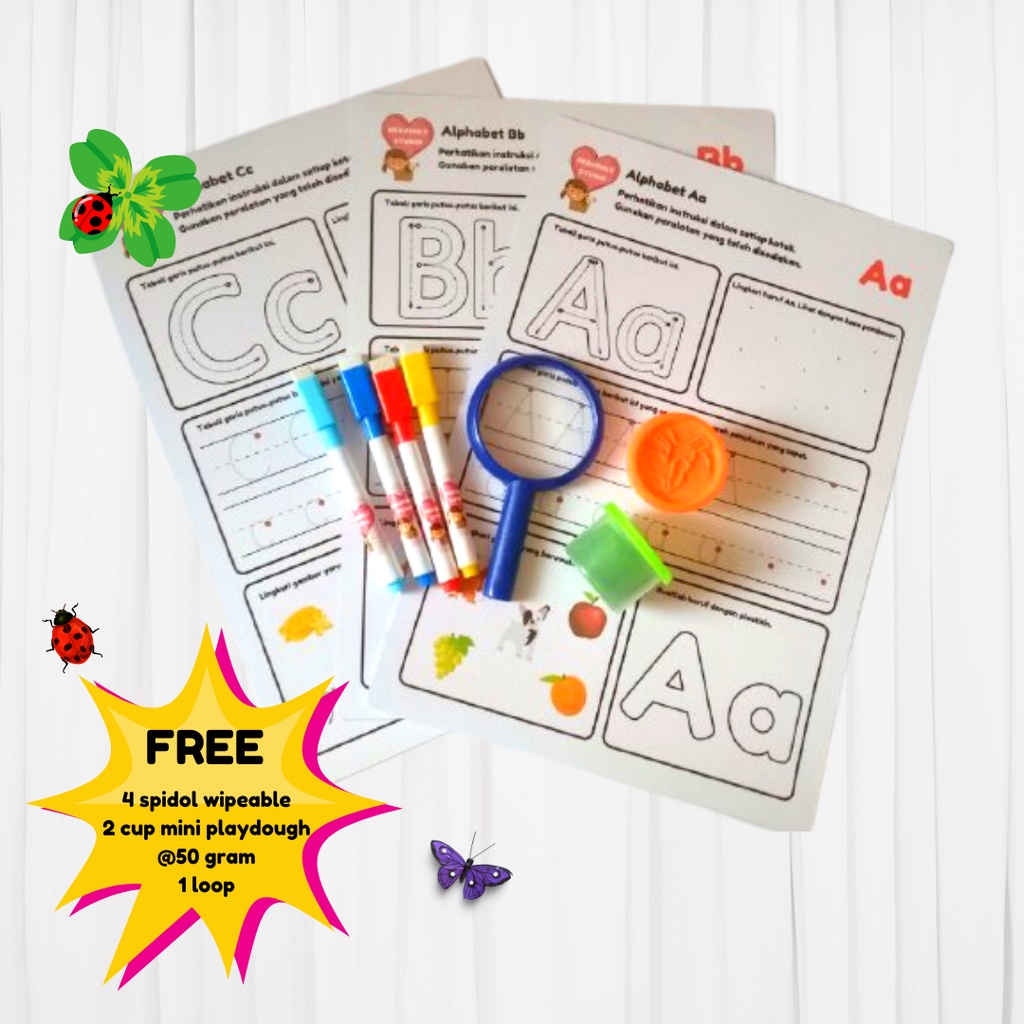 Jual Mainan alat edukasi worksheet anak PAUD TK Belajar Huruf alfabet ...