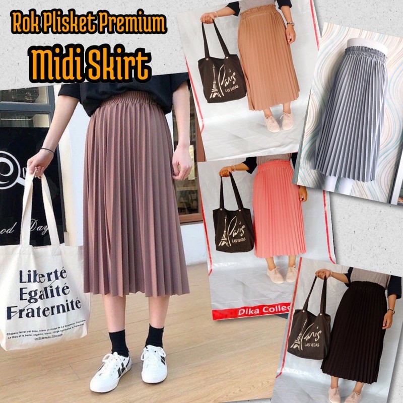 Jual Rok Plisket Midi 78 Rok Midi Plisket Premium Kualitas Import Bahan Tebel Fashion 5325