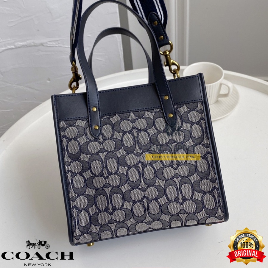 Jual TAS COACH FIELD TOTE 22 IN SIGNATURE JACQUARD NAVY ORIGINAL ...