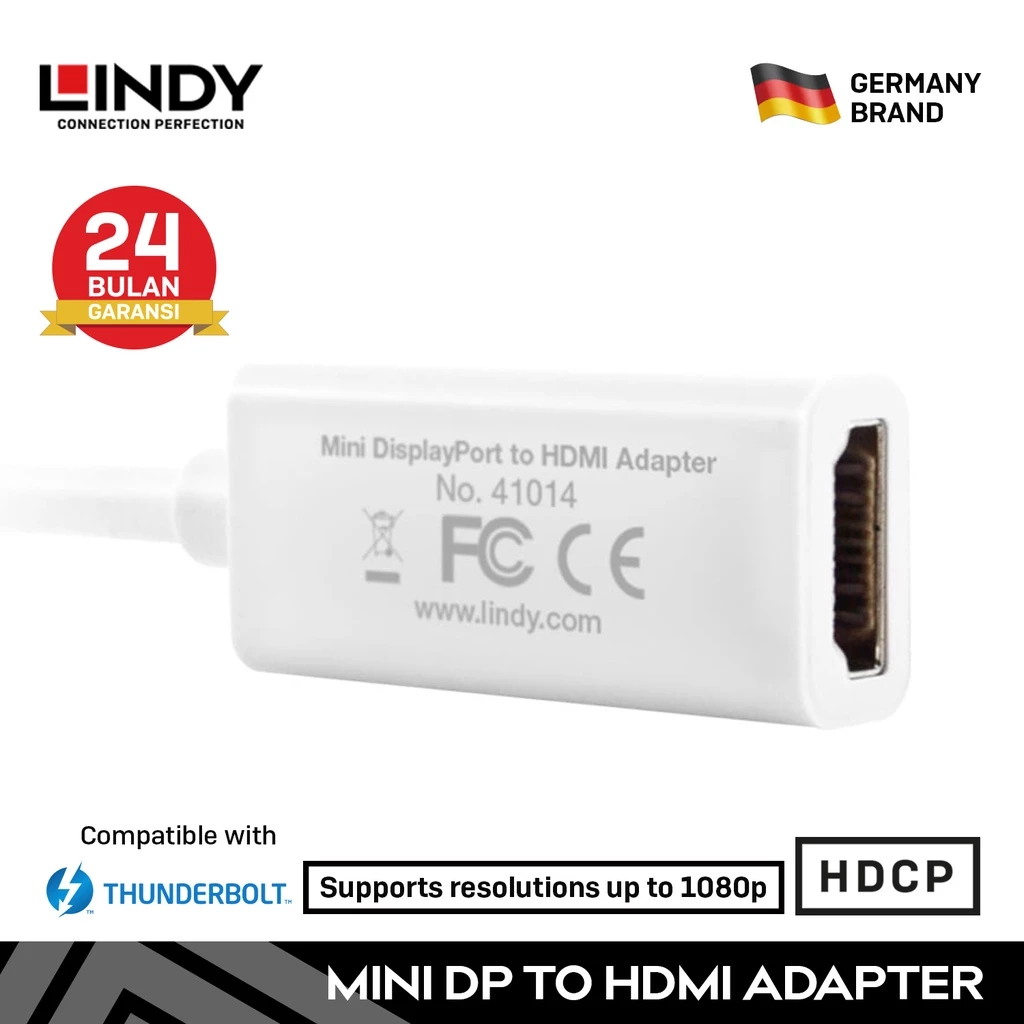 LINDY Converter Mini DisplayPort to Hdmi Adapter Mini Dp Male To Hdmi Female HDCP DPCP Passive 1080P 41014