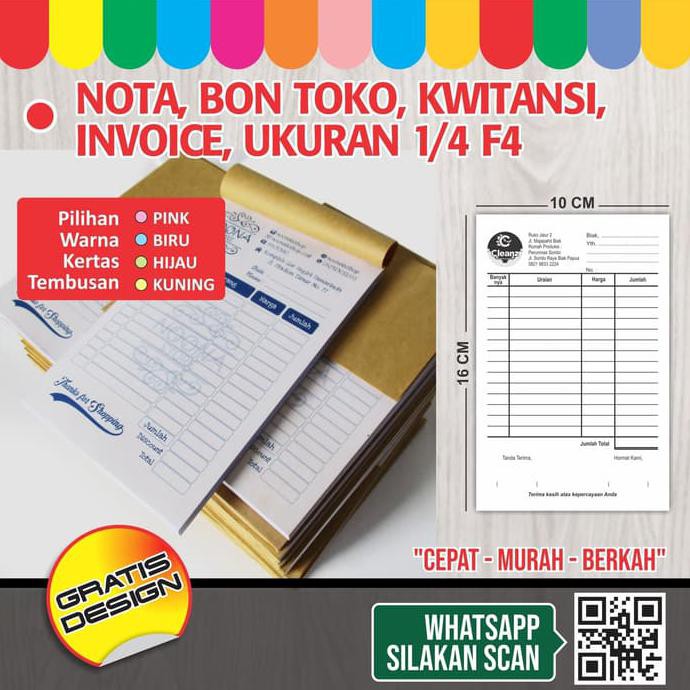 Jual CETAK NOTA-INVOICE-KWITANSI RANGKAP 2 (1/4 F4) - 1 Warna SPECIAL ...