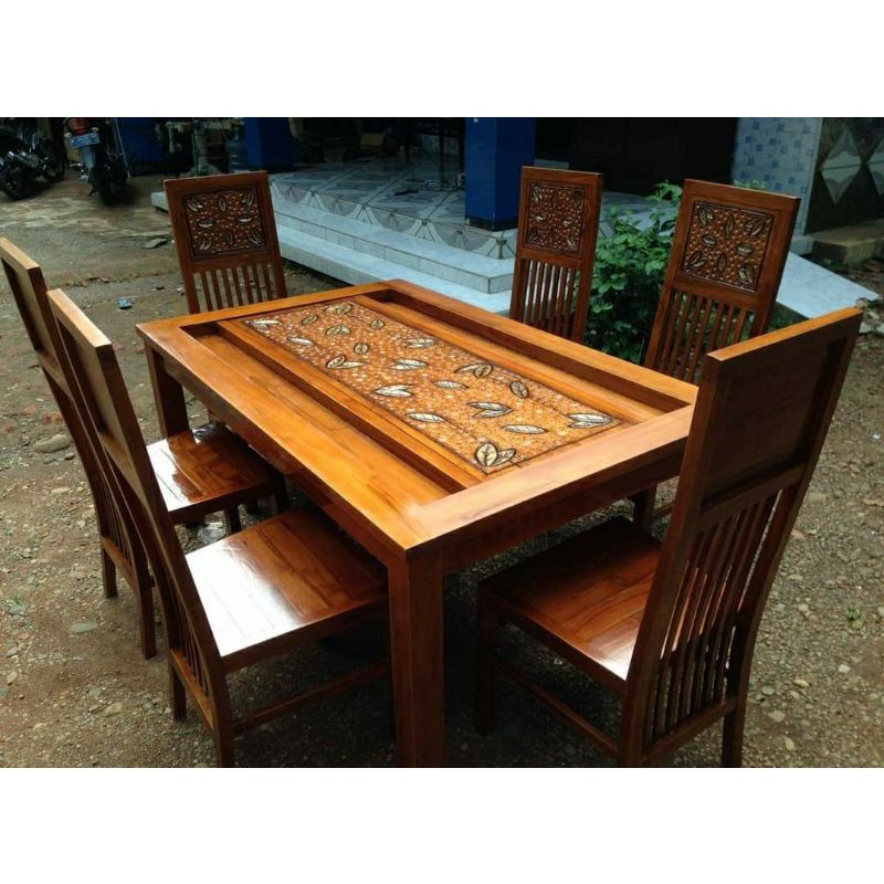 Jual Kursi makan balero minimalis jati jepara kursi 6 meja + kaca