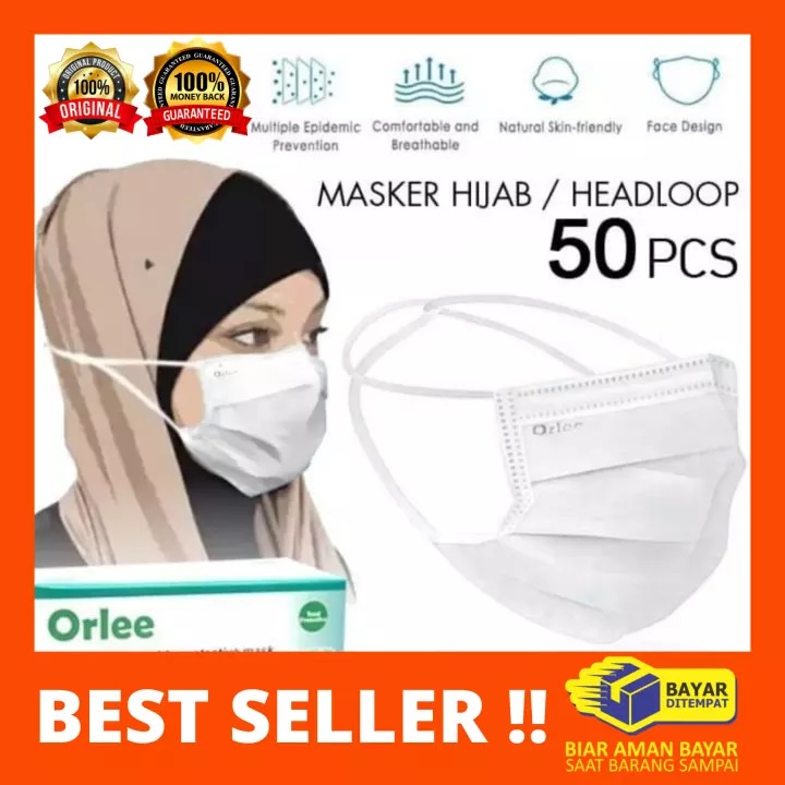 Jual Masker Headloop Hijab 3 Ply 3Ply Orlee Masker Disposable 1 Box Isi ...