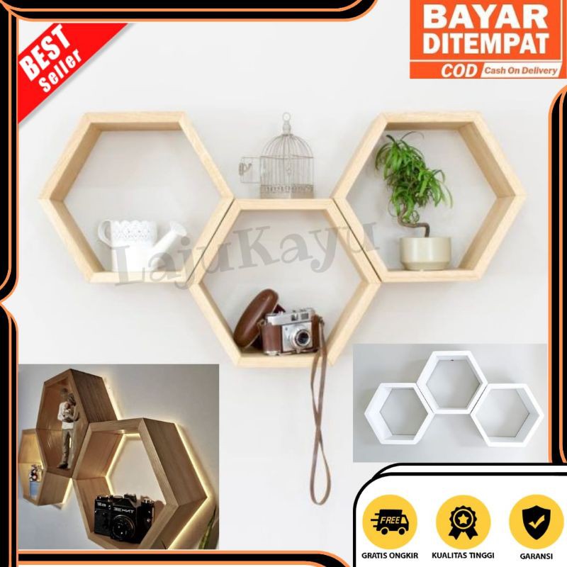 Jual Rak Gantung Hexagonal Hiasan Dinding Kayu Segi Enam 1set Ambalan Shelves Shopee Indonesia 1169