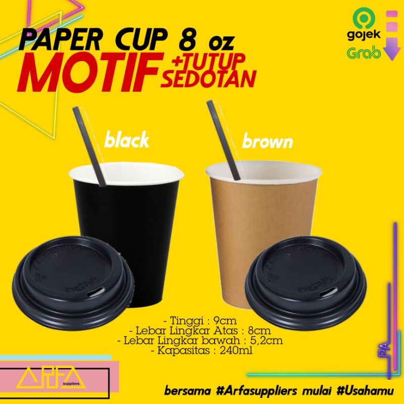 Jual Paper Cup Kopi 8 oz set tutup dan sedotan | Shopee Indonesia