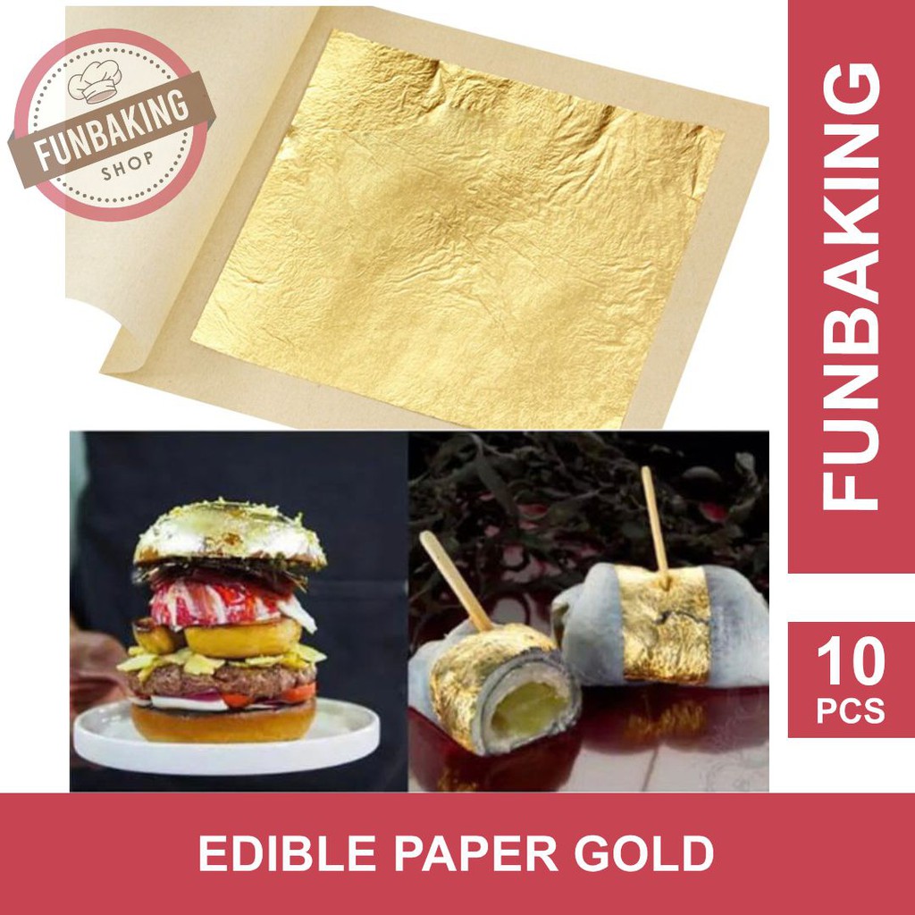 Jual FunBaking - 10Pcs GOLD EDIBLE LEAF SHEET KERTAS EMAS FOOD GRADE ...