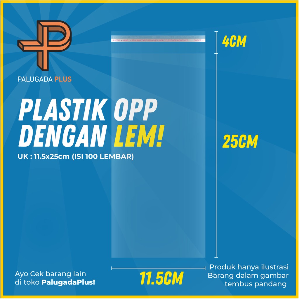 Jual PLASTIK OPP LEM UK 11.5x25cm +4cm (LEM) 1pack isi 100 | Shopee ...