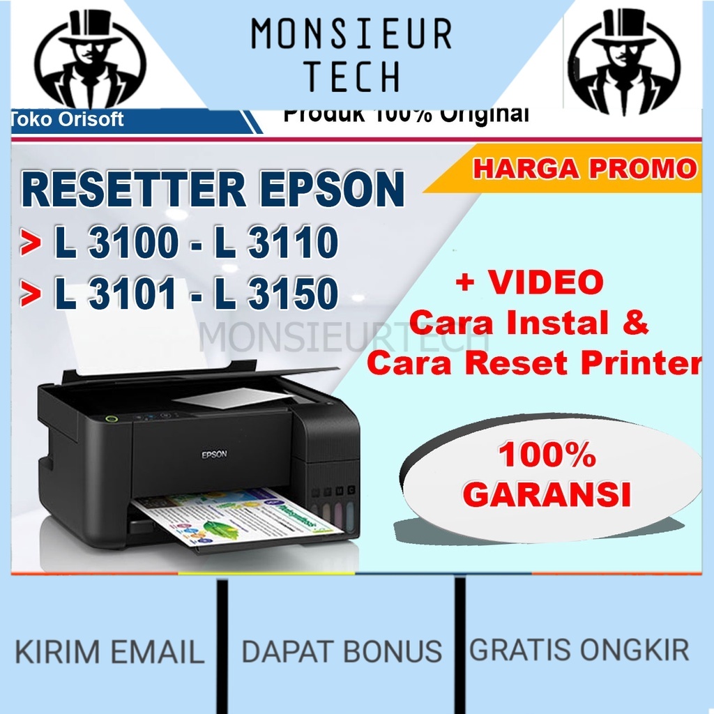Jual Ready Stock Software Resetter Epson L3110 L3150 L3100 L3001 Video Panduan Reset Printer 5707