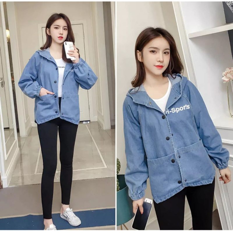 Jaket jeans hoodie hot sale wanita