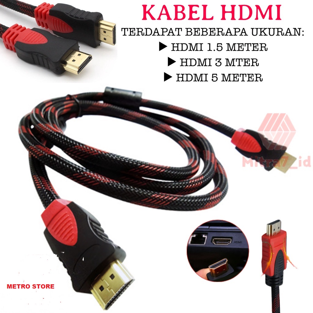 Jual KABEL HDMI TO HDMI 1.5 M LAPTOP KE TV CCTV NYLON SERAT JARING ...