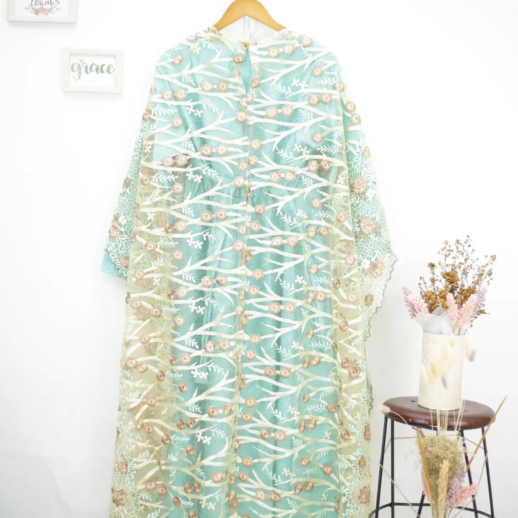 Jual RR959 Gamis brukat warna tosca dan ada tali | Shopee Indonesia