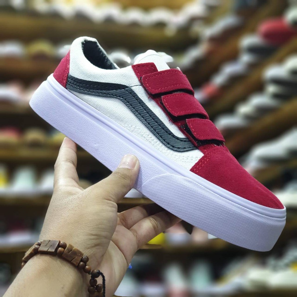 Maroon shop velcro vans