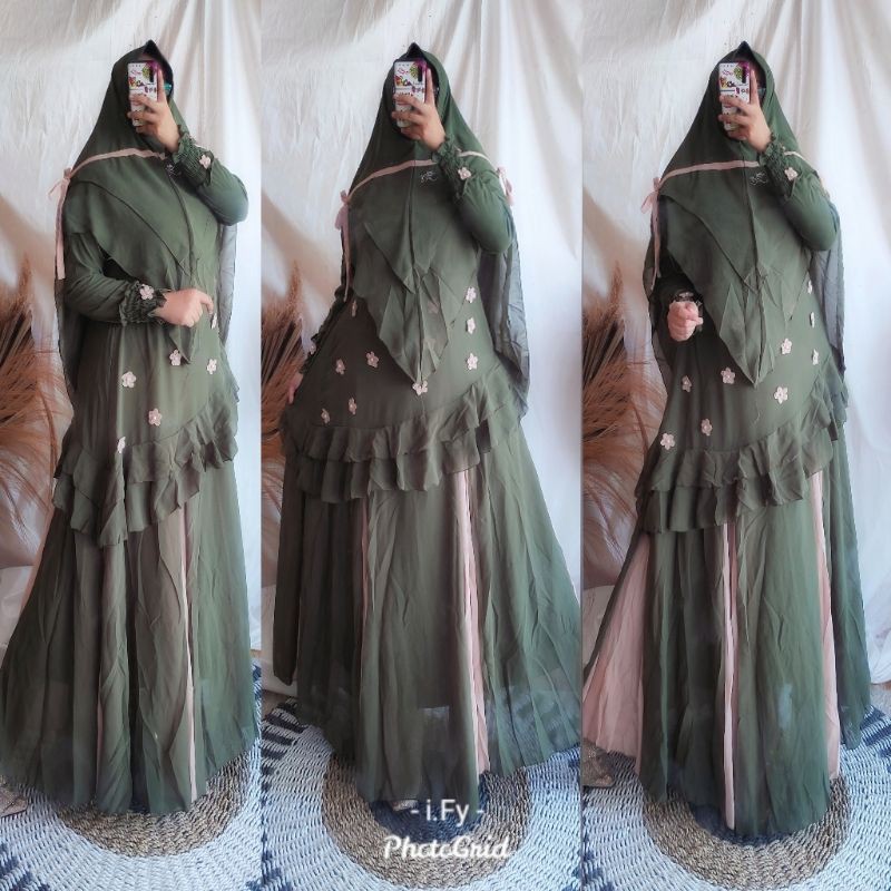 Jual SET GAMIS SYARI BAJU MUSLIM CANTIK CERUTY POLOS BUNGA 3D KHIMAR ...