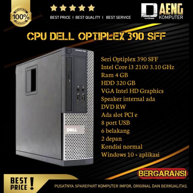 Jual Cpu komputer Pc Dell Optiplex 390 SFF Intel Core i3 2100 3.10 GHz Ram  4 GB HDD 320 GB VGA Intel HD Graphics | Shopee Indonesia