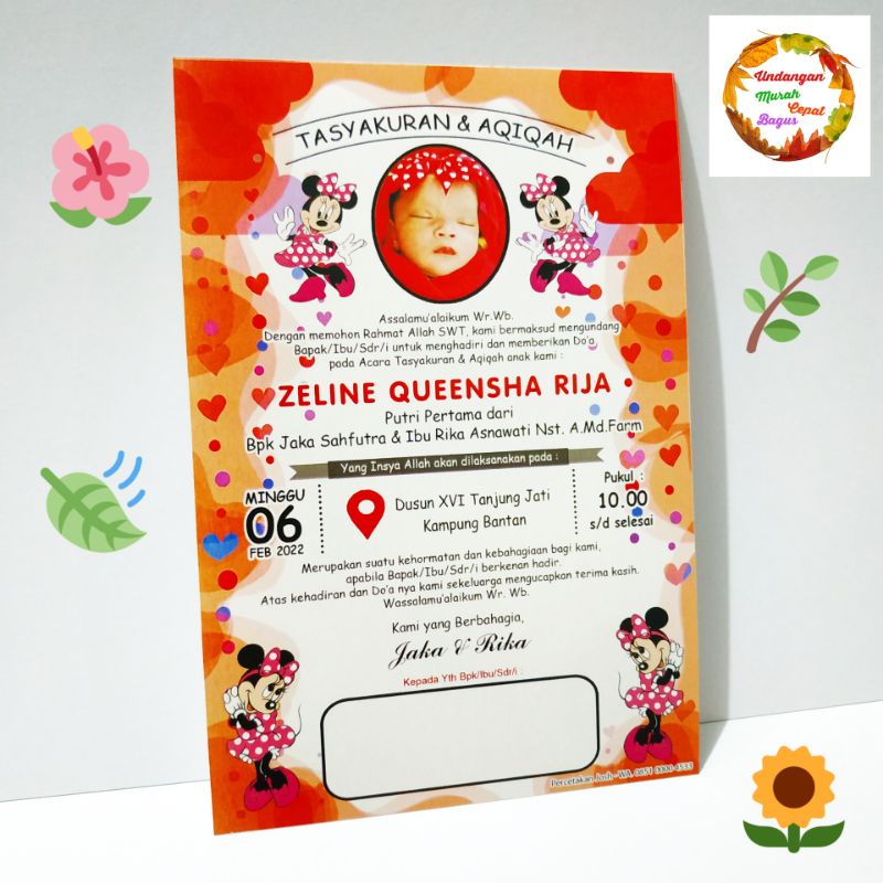 Jual Undangan tasyakuran aqiqah tasmiyah tedak siten minnie mouse ...