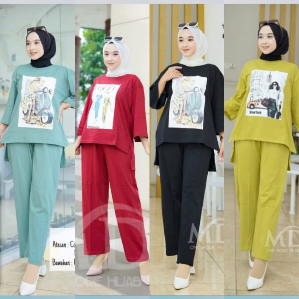 Jual Setelan Viral Wanita Kekinian Oneset Crinkle Sablon Setelan Crinkle Sablon Muslimah