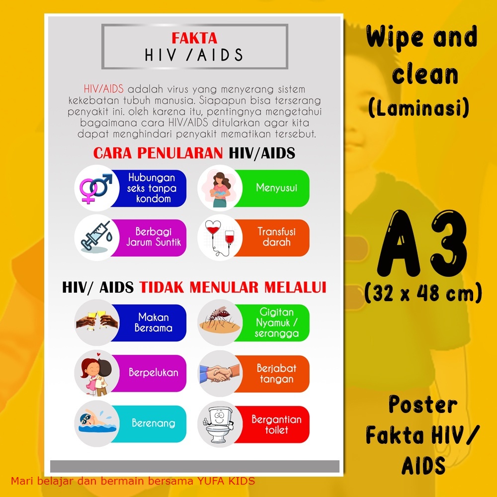 Jual 095 poster fakta HIV aids - poster wipe and clean | Shopee Indonesia