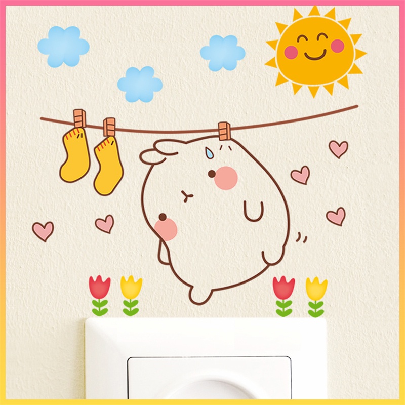 Jual wall sticker / stiker dinding saklar turn on off happy day kelinci ...