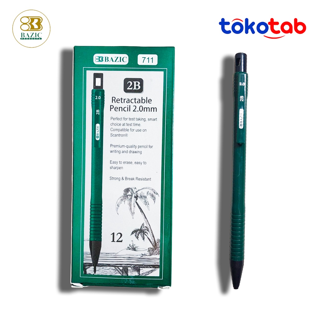 Jual Pensil Mekanik Retractable Pencil BAZIC 711 2B 2mm | Shopee Indonesia