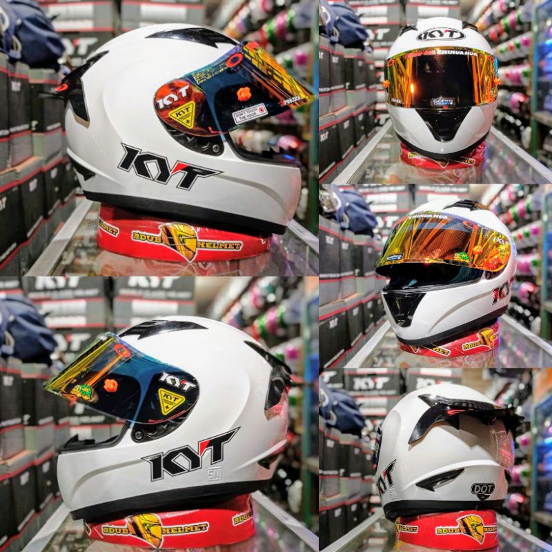 Jual Helm kyt r10 white solid paket ganteng free spoiler+stiker full ...