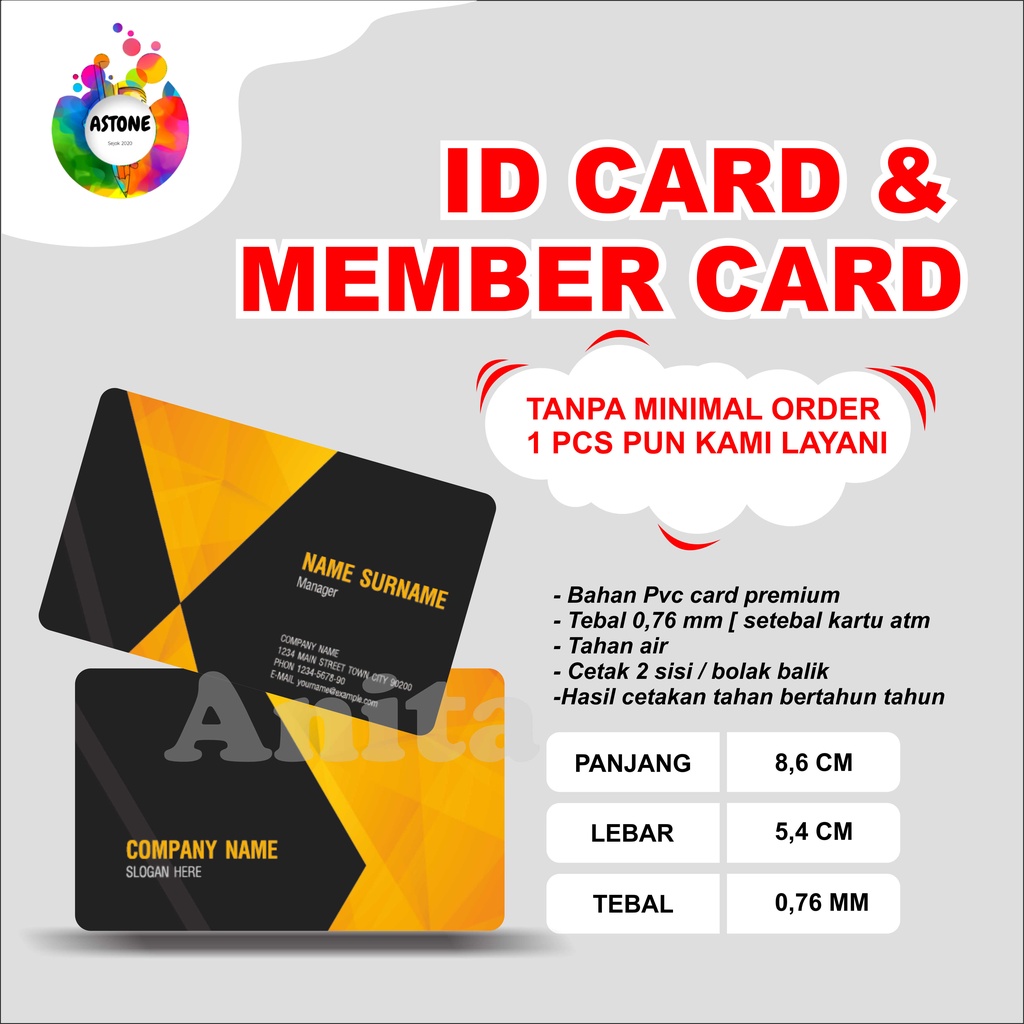 Jual Astone [tebal 0 76mm] Cetak Id Card Pvc Premium Kartu Member