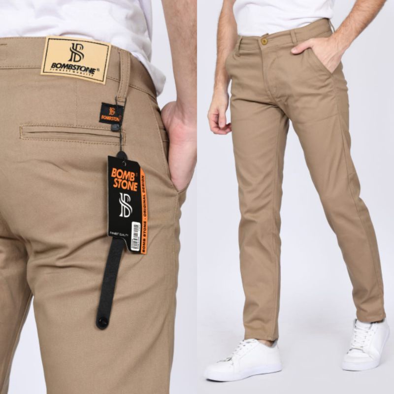 Jual Celana Chino Panjang Pria BOMBSTONE Chinos Slimfit Stretch Cowok