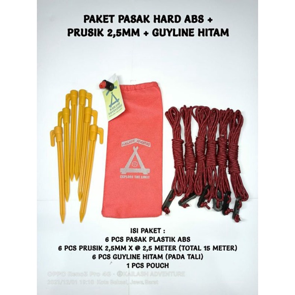 Jual Paket Tali Prusik Dan Pasak Lengkap Guyline 6 Titik Untuk Flysheet