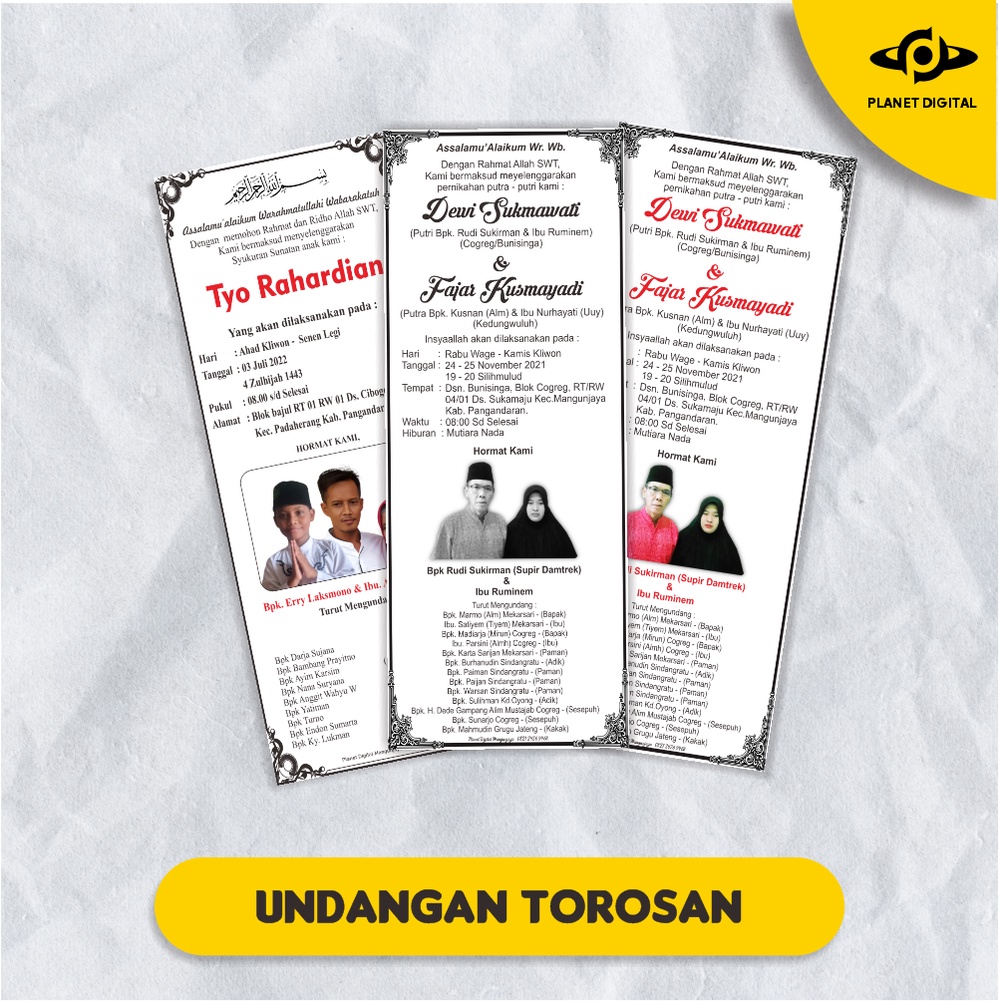 Jual Cetak Undangan Torosan Kertas HVS Nikah, Khitanan, Gusaran Dll