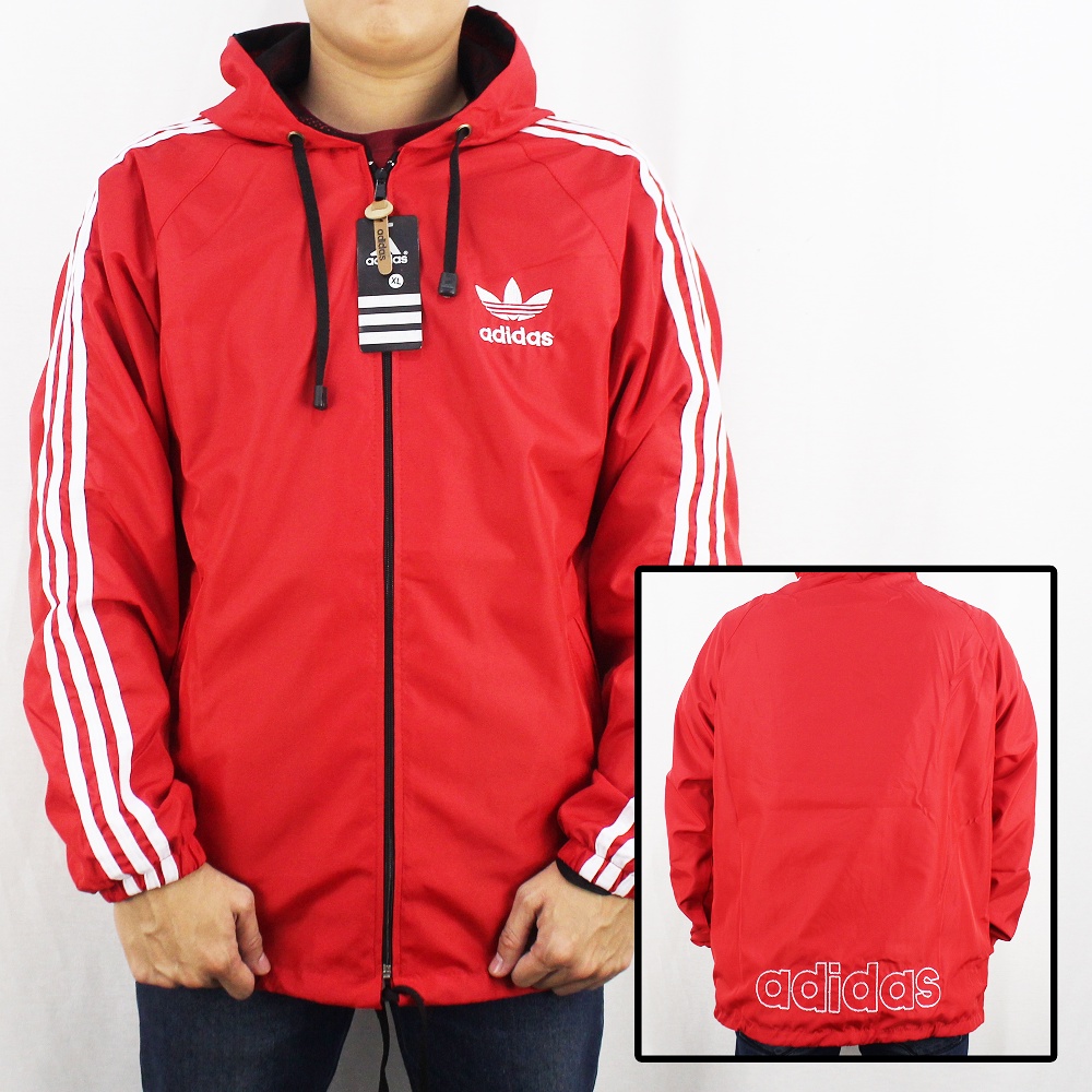 Jual JAKET ADIDAS PARASUT JUMBO WINDBREAKER MERAH LIST PUTIH XL XXL ...