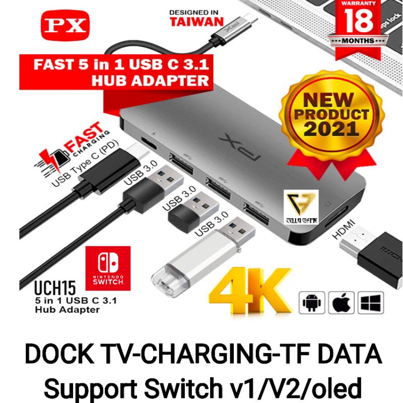 Jual Converter Hub DOCKING TV NINTENDO SWITCH Adapter 5 in 1 4K USB ...
