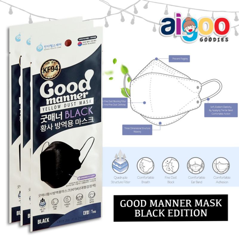 Jual Good Manner KF94 masker sekali pakai - BLACK / WHITE (Original ...