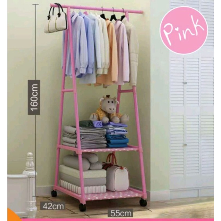 Jual rak gantungan baju triangle stand ada roda | Shopee Indonesia