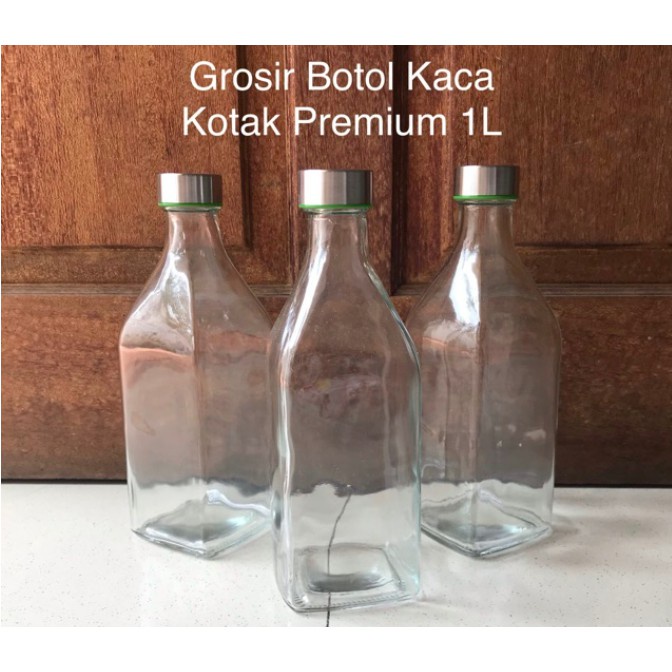 Jual Botol Kaca Premium Kotak 1 liter / Minuman Botol kaca 1000ml