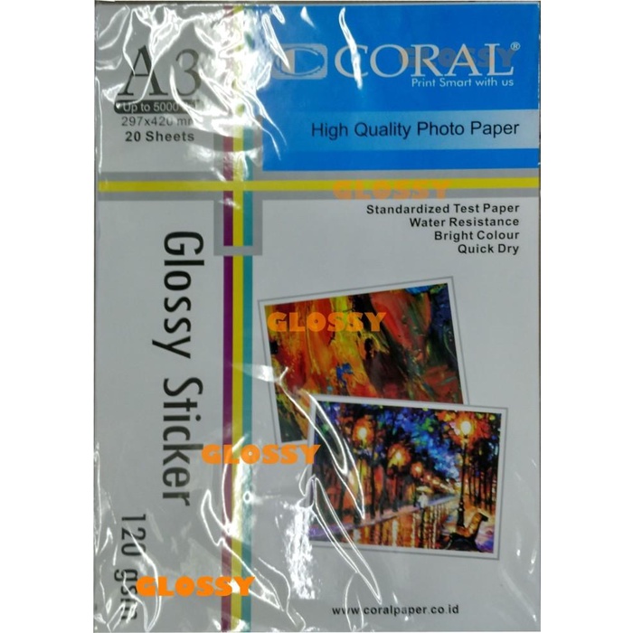 Jual Art Paper Coral Glossy Sticker A3 120 Gsm / Kertas Stiker Glossy ...