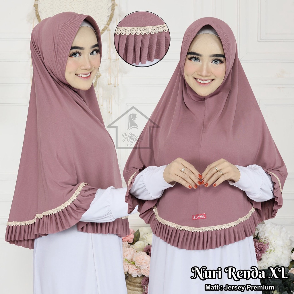 Kerudung Instan Jersey Nuri Renda Import Size L,XL Jilbab Instan Jersey Premium Hijab Bergo Rumah Hija'b