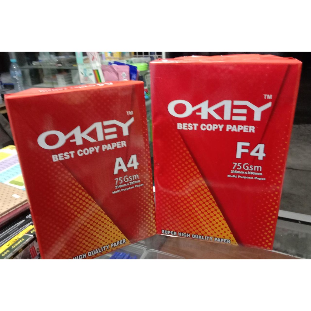 Jual Kertas Hvs A4 And F4 75gsm 1rim Isi 500 Lembar Warna Putih Okey Kiky Shopee Indonesia