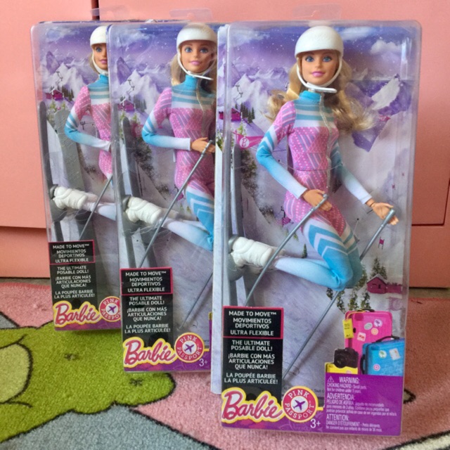 Barbie skier doll pink best sale passport made to move