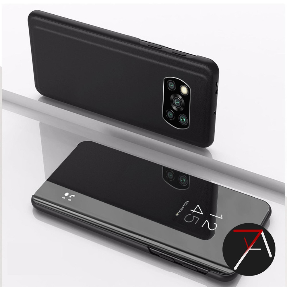 Custodia Con Specchio E Supporto Per Xiaomi POCO X3 Pro – Cover Flip Trasparente E Viola Con Effetto Specchio E Cavalletto