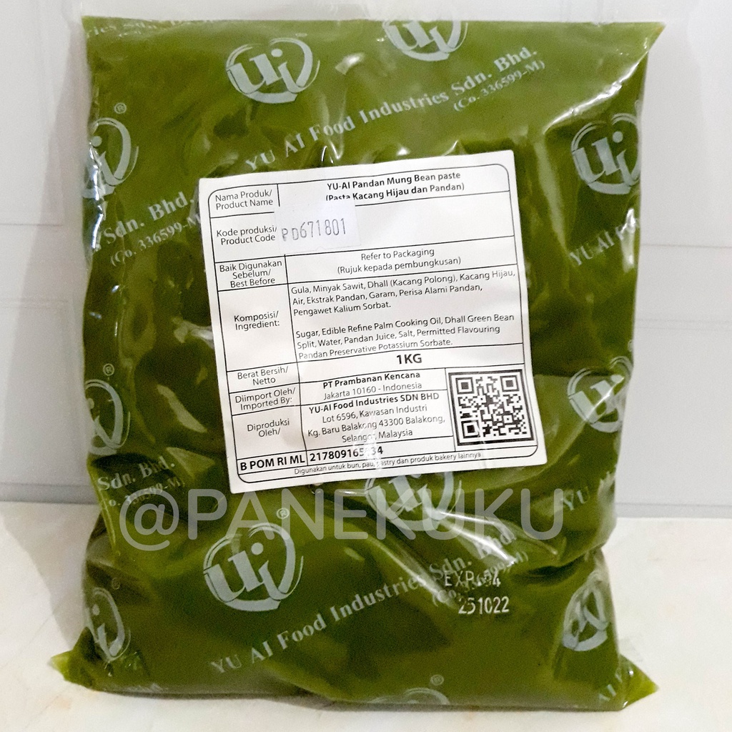 Jual Yu Ai Selai Pandan Mung Bean Pandan Kacang Hijau Repack 250 Gram