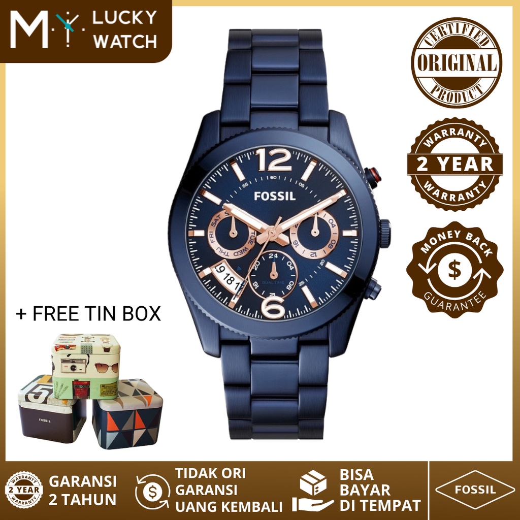 FOSSIL ORIGINAL GARANSI JAM TANGAN WANITA FOSSIL PERFECT BOYFRIEND ES  4093 SERIES STAINLESS STEEL BLUE STRAP