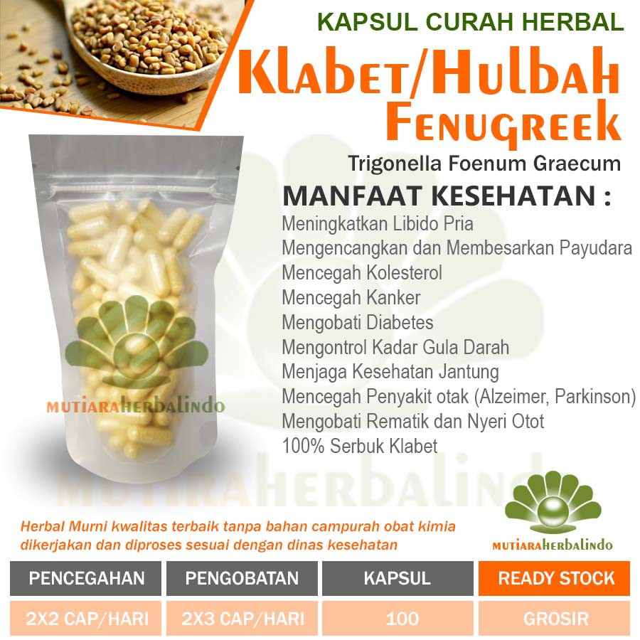 Jual Klabet Hulbah Fenugreek 100 Kapsul Herbal Memperbesar Payudara