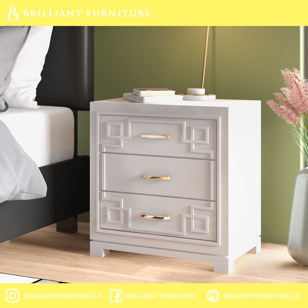 Jual Meja Nakas Minimalis Modern Putih Duco Laci Bedside Table