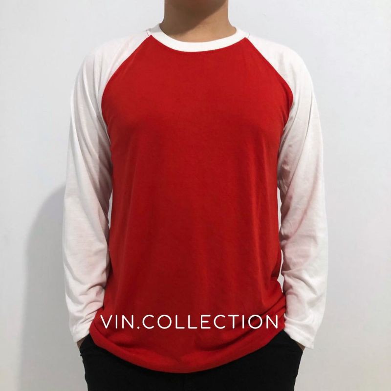 Jual Kaos Polos Raglan Pria Wanita Merah Putih Shopee Indonesia