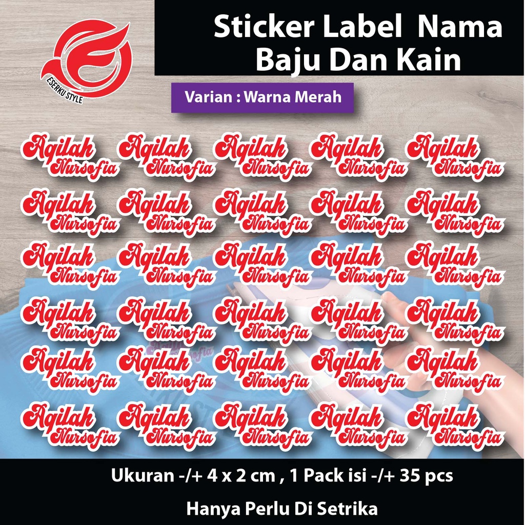 Jual Sticker Label Nama Kain Baju Kaos Sablon Setrika Sticker Iron ...