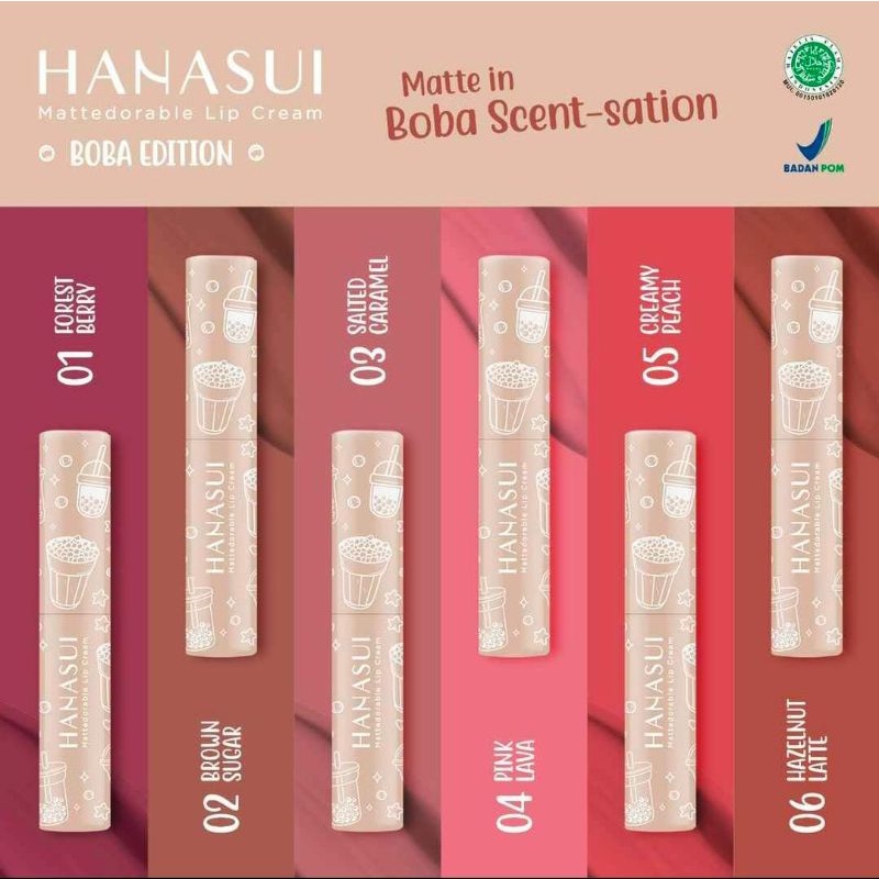 Jual Hanasui Mattedorable Lip Cream Boba Edition 6 Warna (New) | Shopee ...