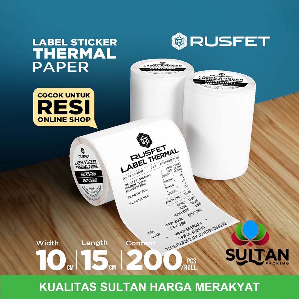 Jual Label Kertas Sticker Thermal Rusfet Resi Paper stiker printer ...